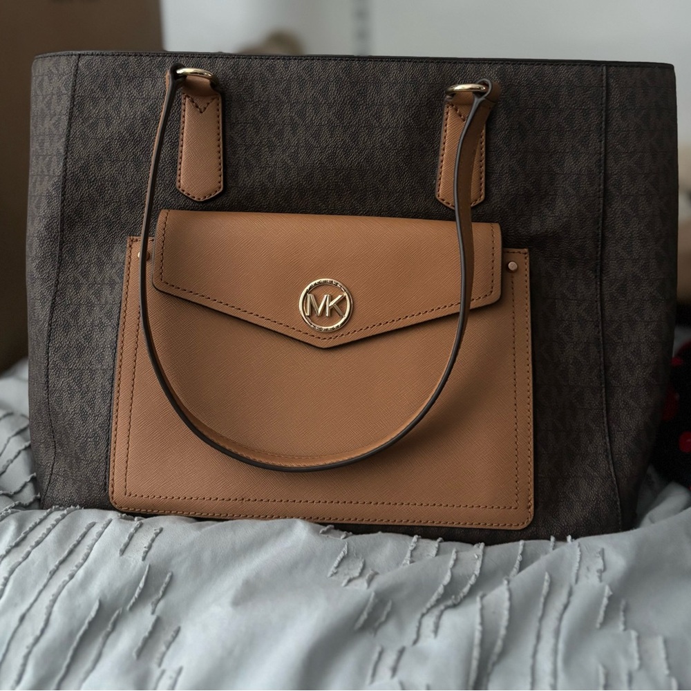Michael Kors Brown and Tan Joey Large Pocket Tote Handbag